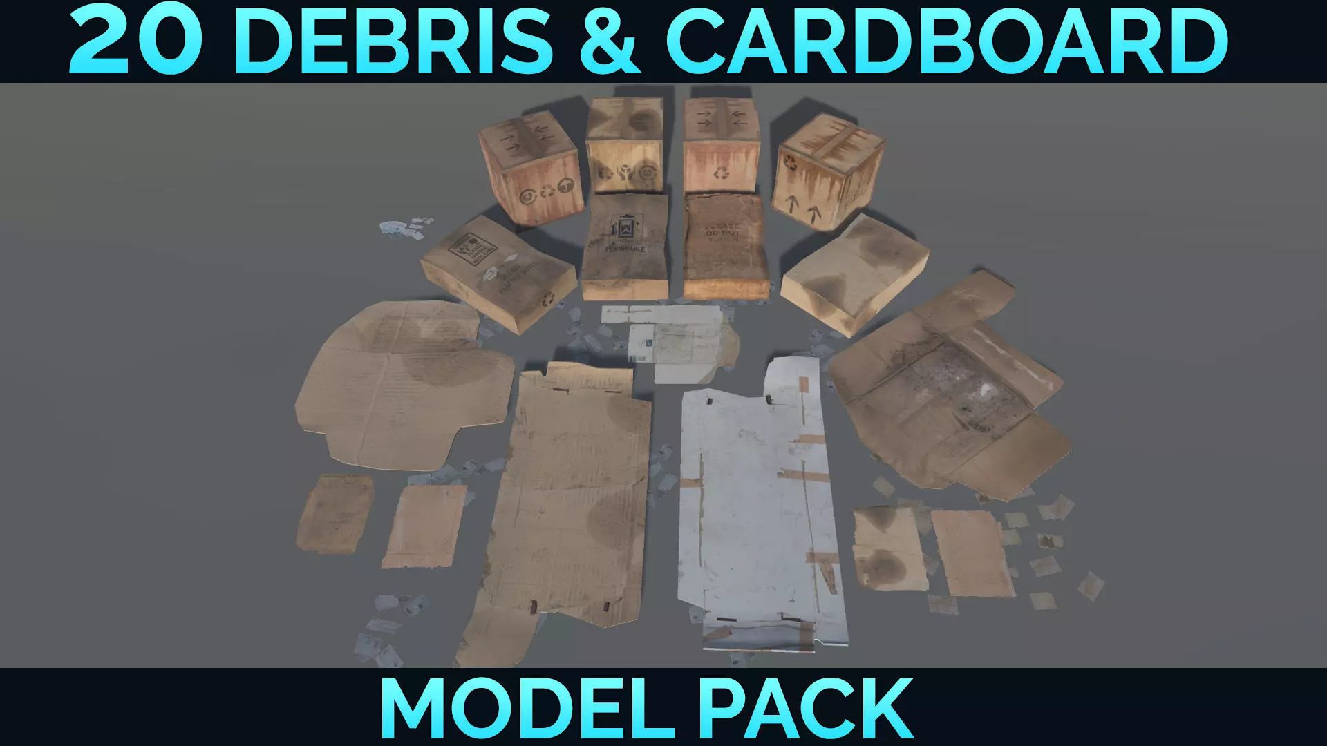 20 Cardboard Box Pack Low-poly 3D model