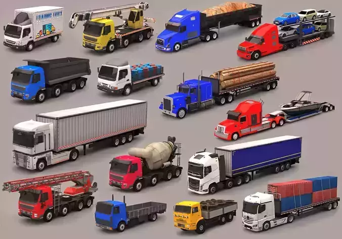 Truck Pack Low-poly 3D model
