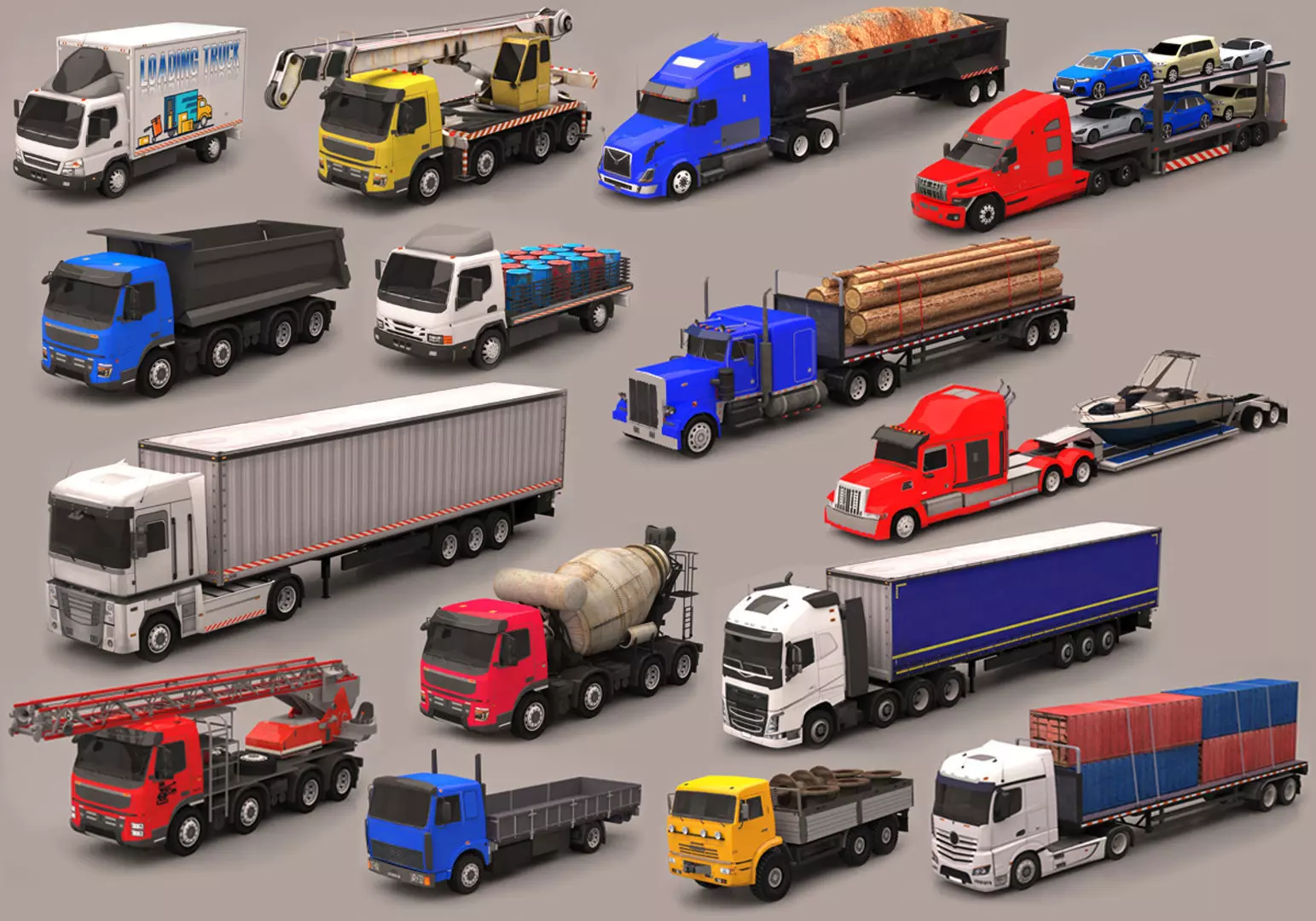 Truck Pack Low-poly 3D model_0