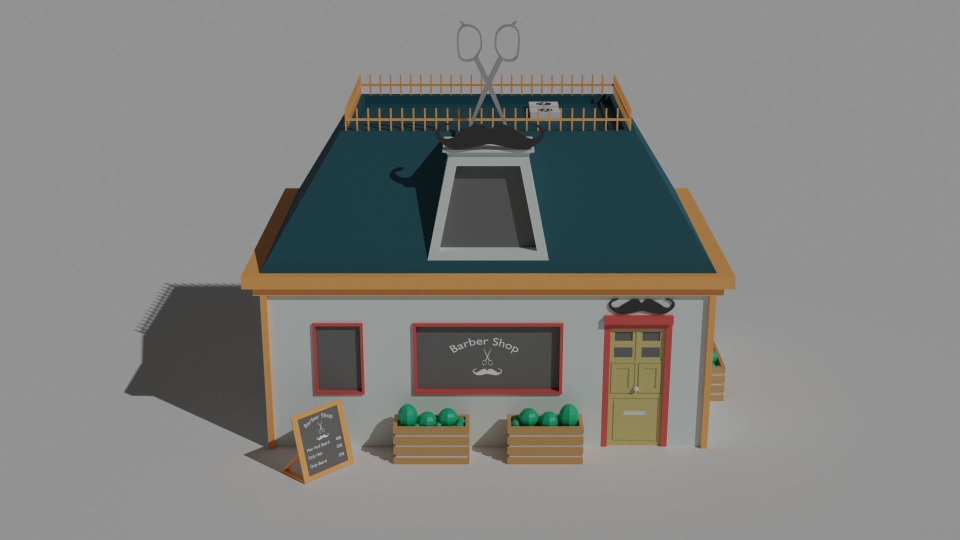 Low Poly Barber Shop Low-poly 3D model_3