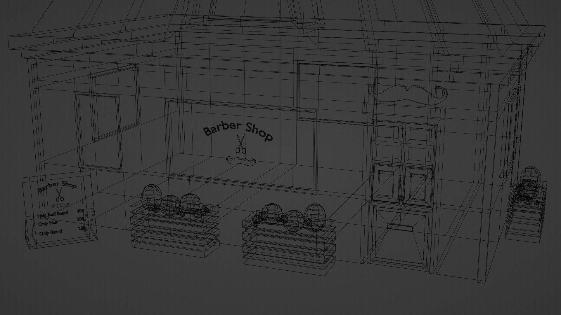 Low Poly Barber Shop Low-poly 3D model_7