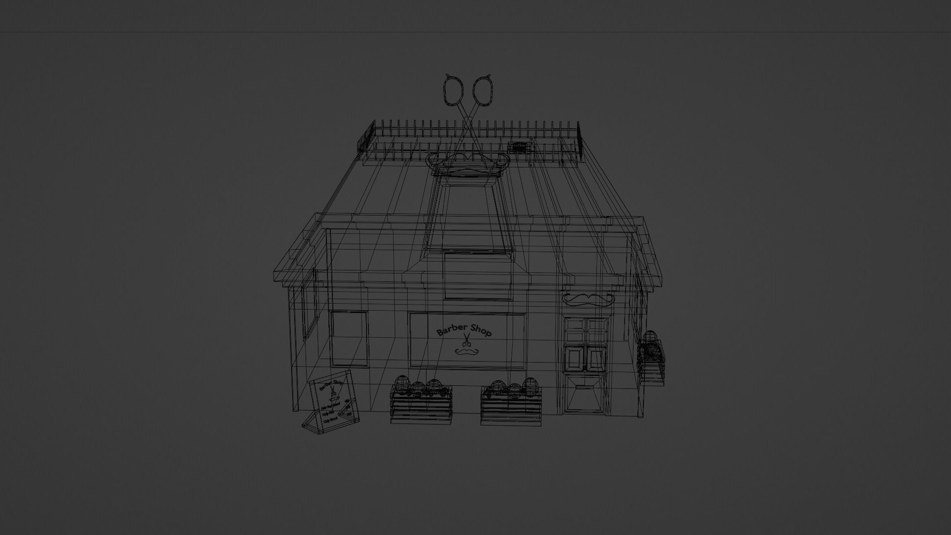 Low Poly Barber Shop Low-poly 3D model_4