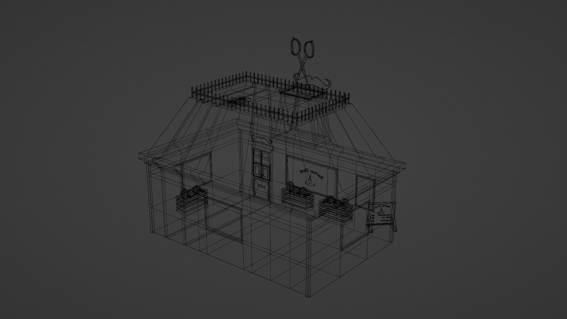 Low Poly Barber Shop Low-poly 3D model_6