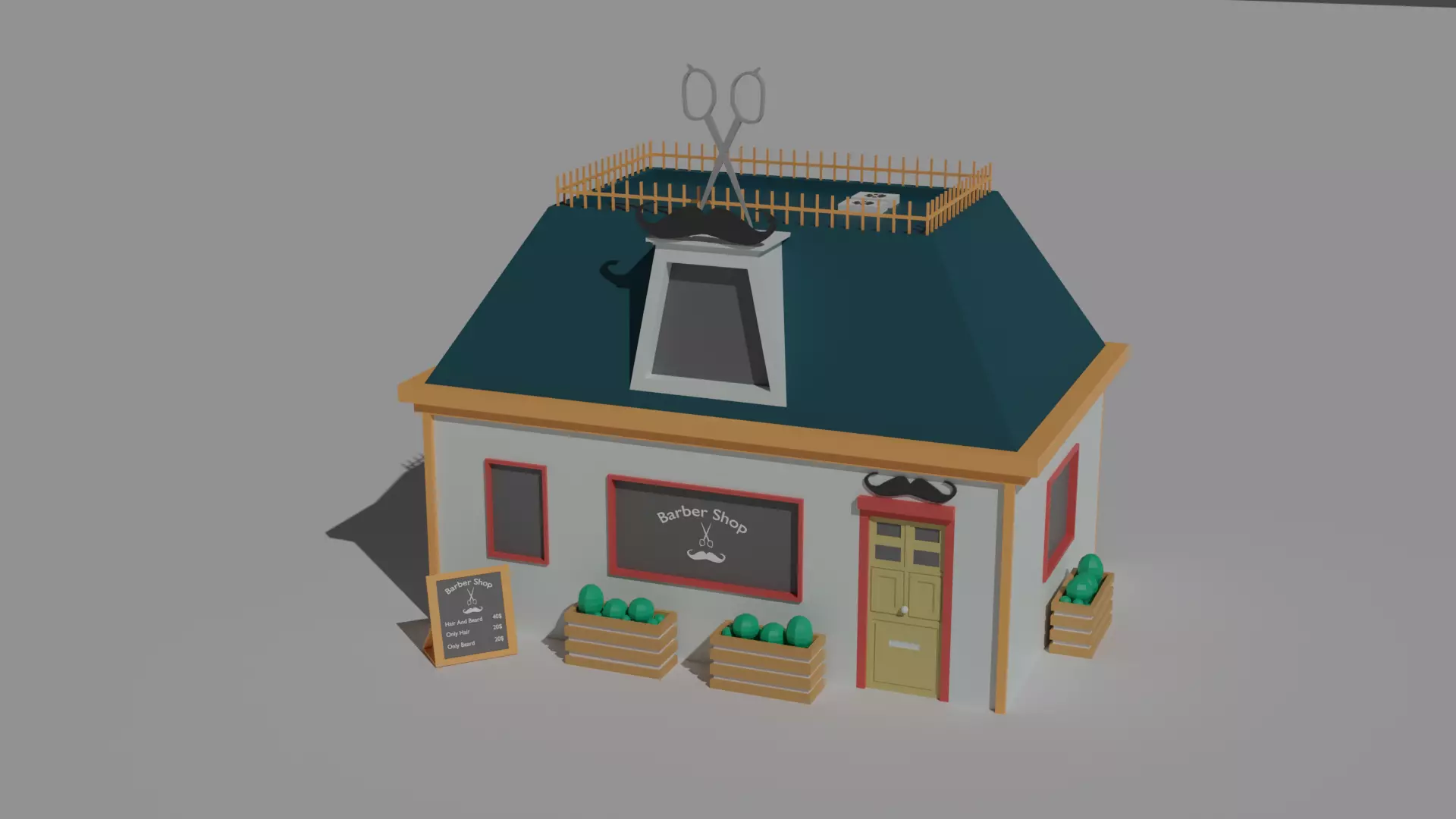 Low Poly Barber Shop Low-poly 3D model_0