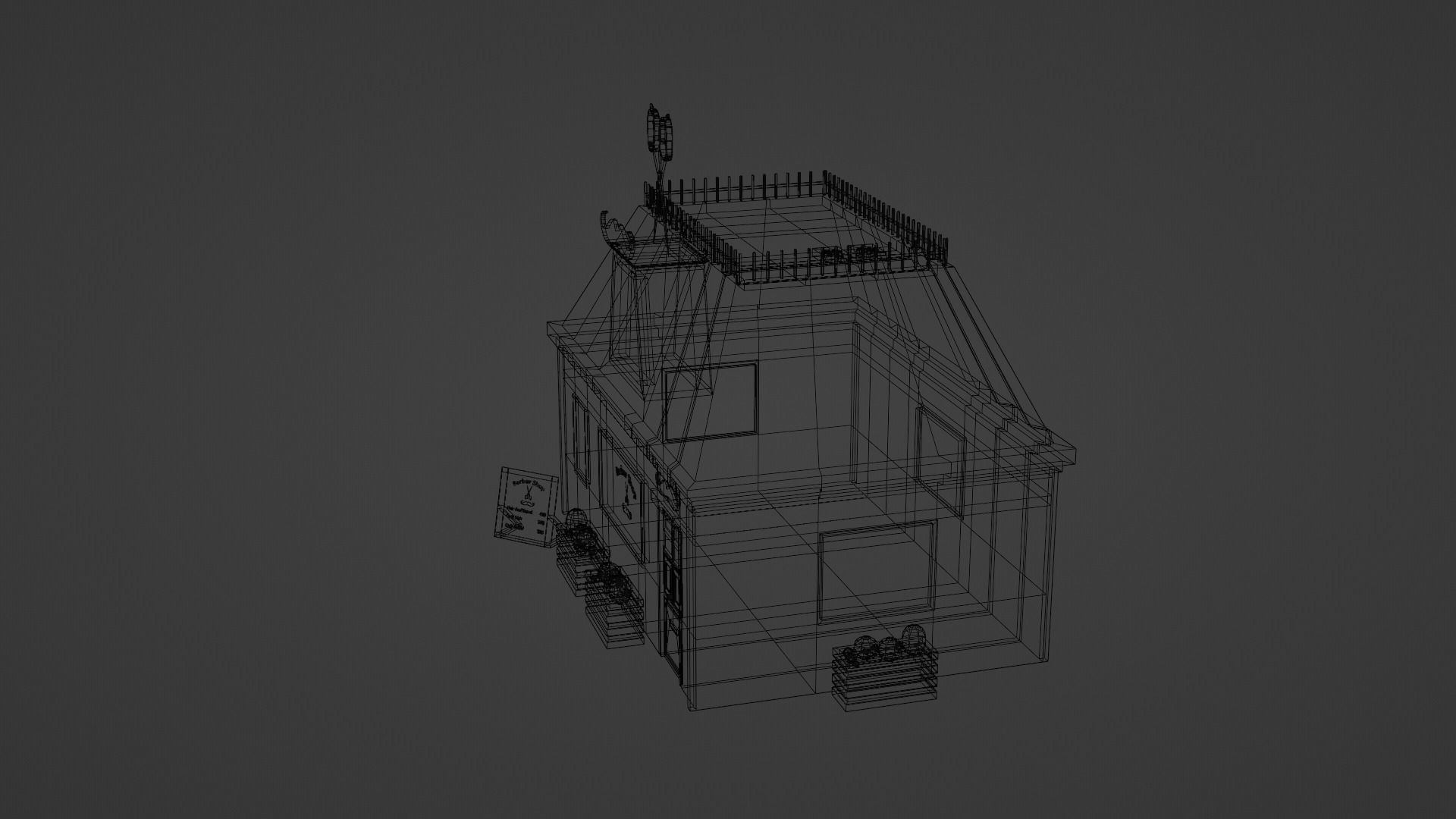 Low Poly Barber Shop Low-poly 3D model_5