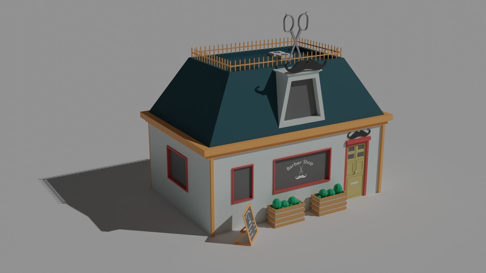 Low Poly Barber Shop Low-poly 3D model_1