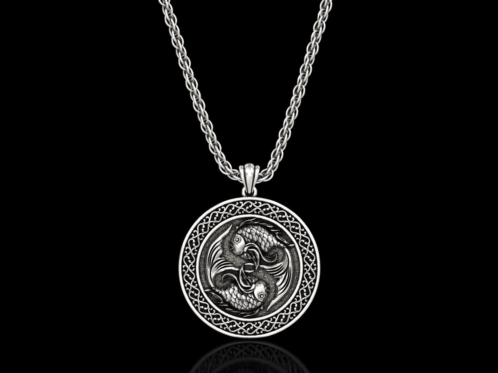 The Pisces Zodiac Sign Fishes Medallion Pendant v5 3D print model_5