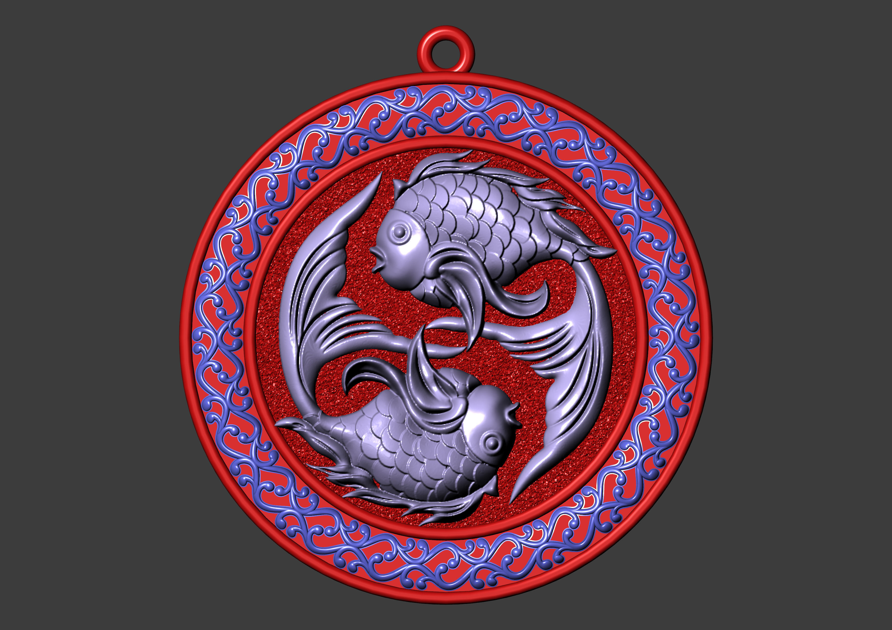 The Pisces Zodiac Sign Fishes Medallion Pendant v5 3D print model_21