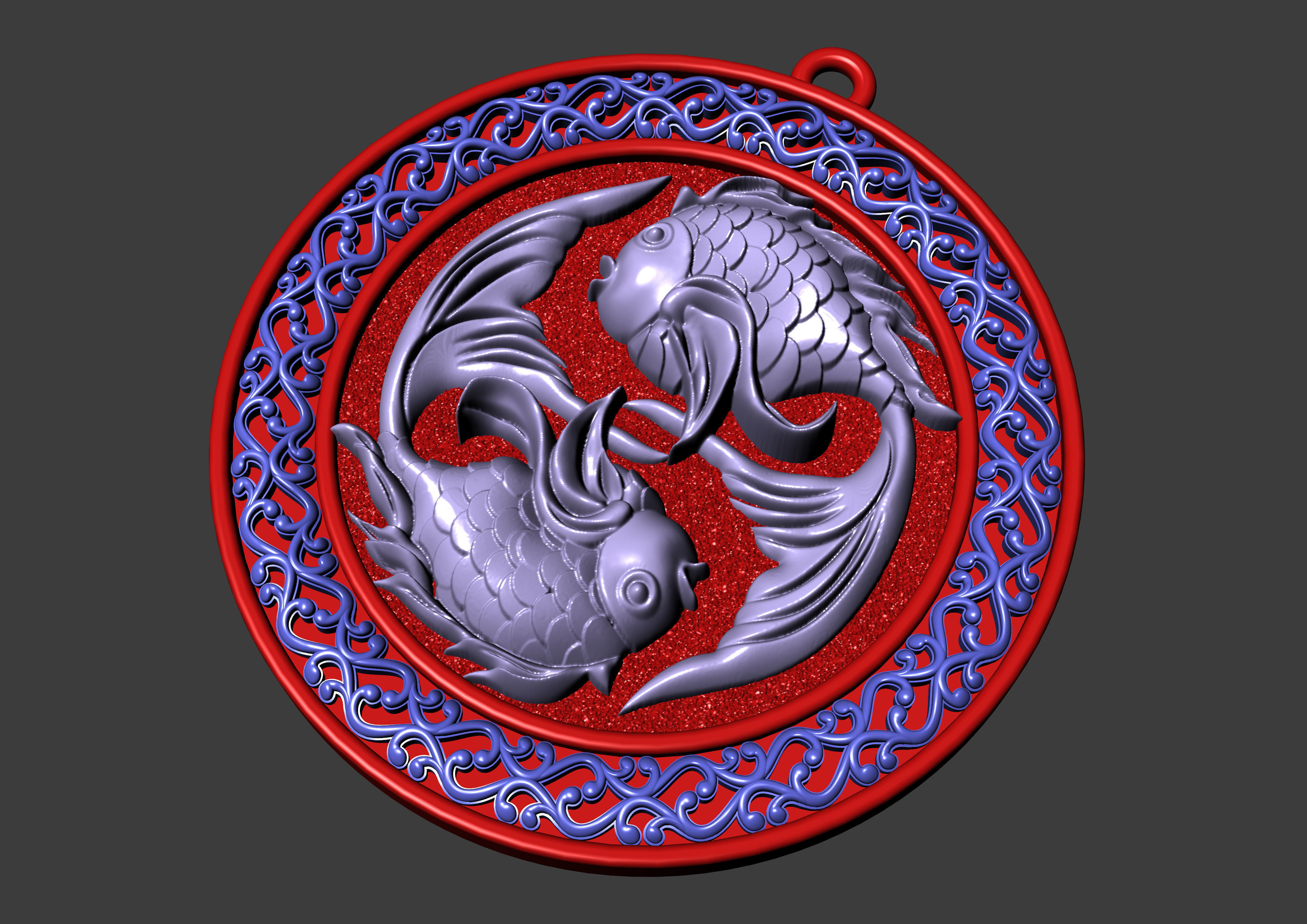 The Pisces Zodiac Sign Fishes Medallion Pendant v5 3D print model_23