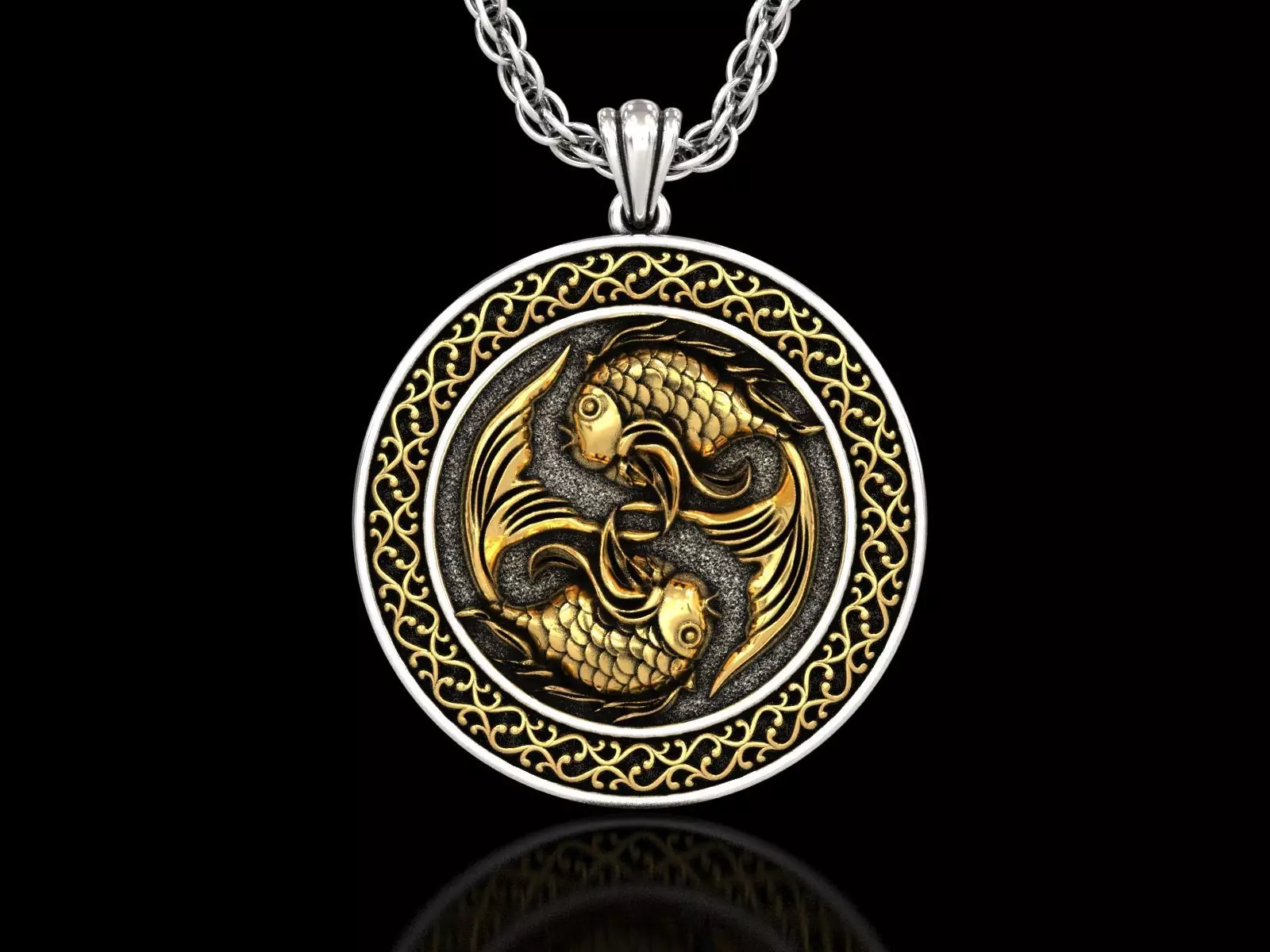 The Pisces Zodiac Sign Fishes Medallion Pendant v5 3D print model_0