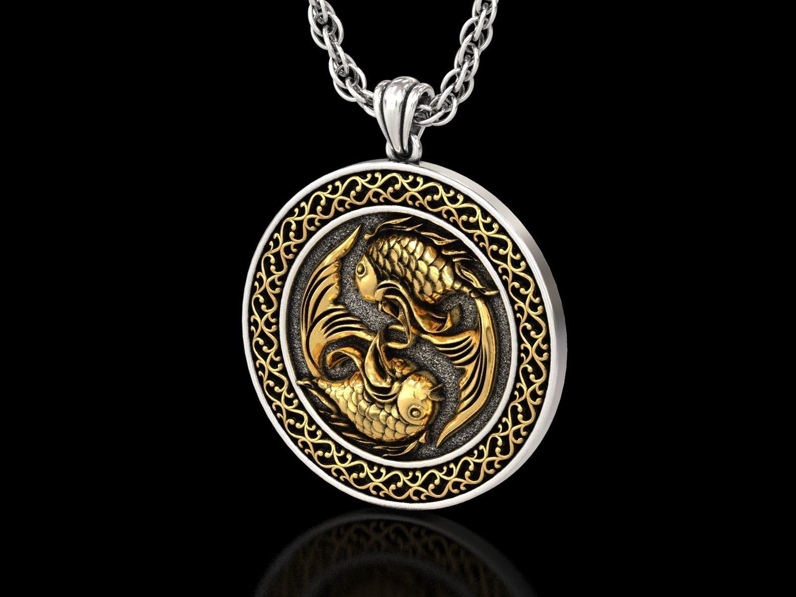 The Pisces Zodiac Sign Fishes Medallion Pendant v5 3D print model_9