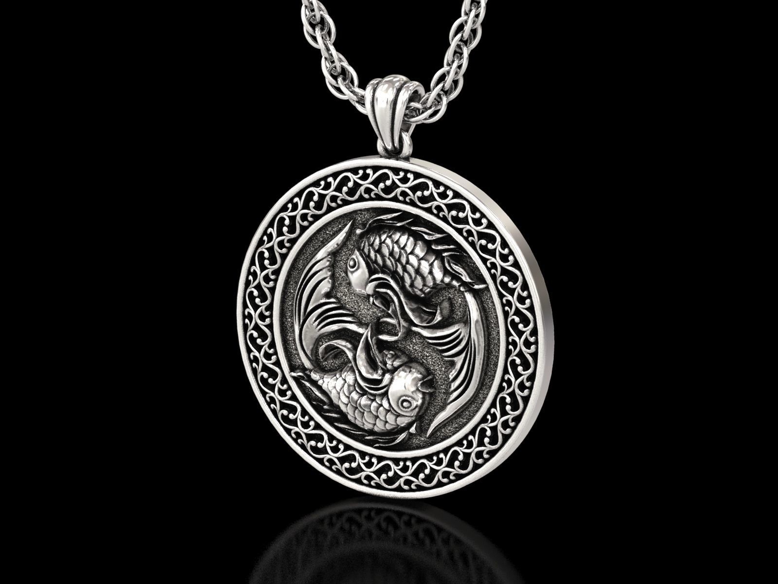 The Pisces Zodiac Sign Fishes Medallion Pendant v5 3D print model_8
