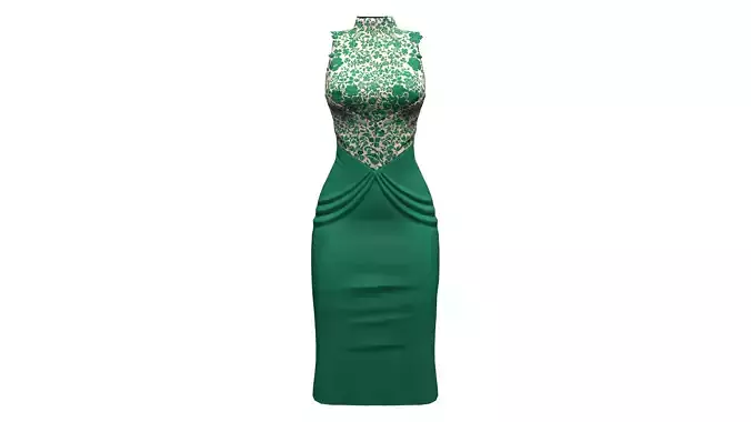Lace Showing Skin Effect and Green Satin Night Dress