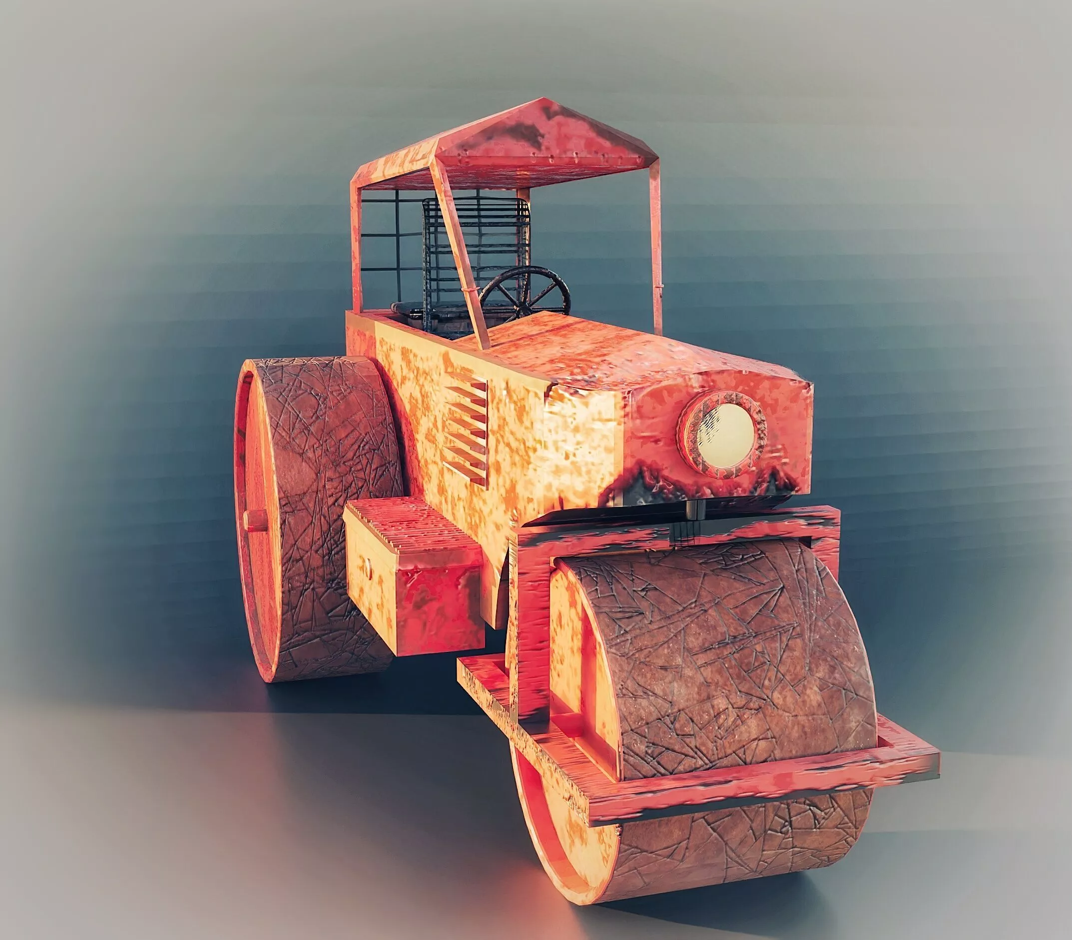Realistic Low Poly Game Ready Road Roller Model Free low-poly 3D model