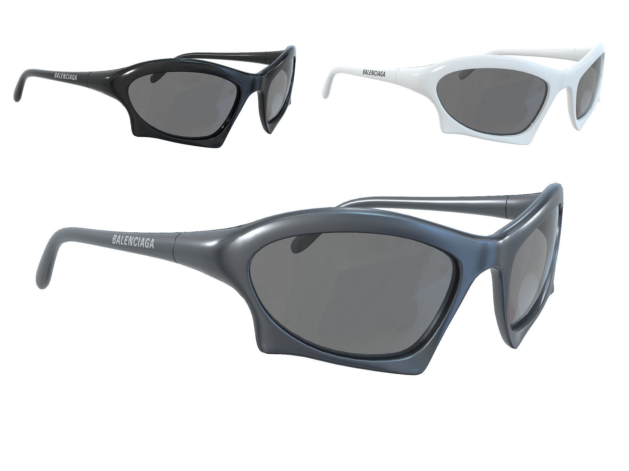 Balenciaga Bat Rectangle Sunglasses Low-poly 3D model_0