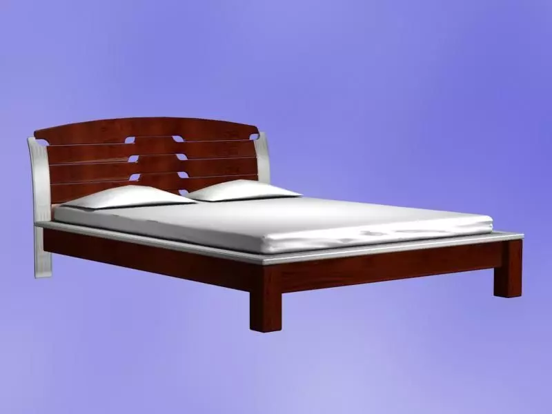 Bed Model with wooden headboard and footboard 3D model_0