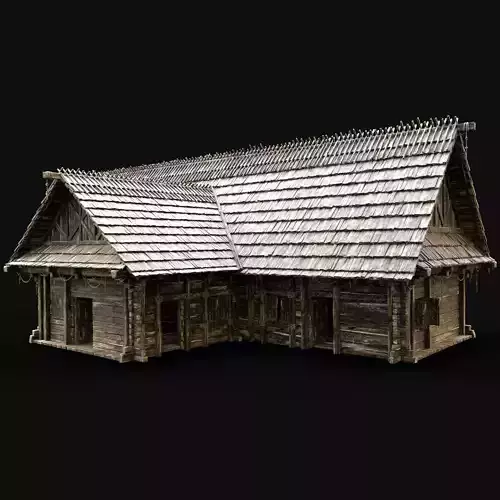 BIG VILLAGE HOUSE ENTERABLE GENERIC WOODEN COTTAGE HUT SHELTER Low-poly 3D model