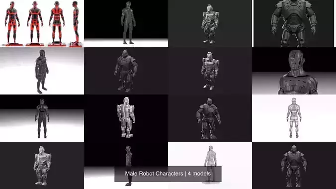 Male Robot Characters 3D Model Collection