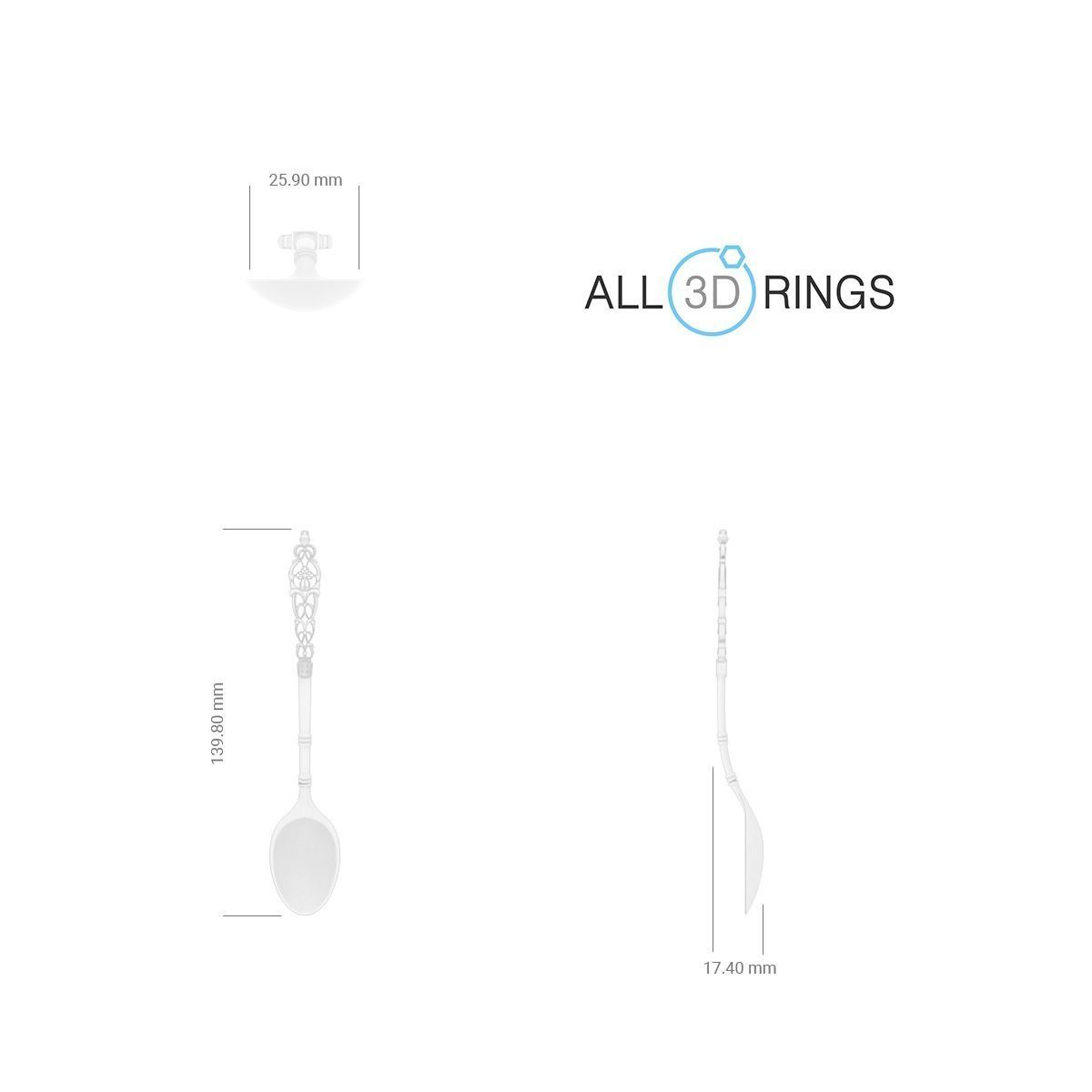 Teaspoon with floral ornament and cross 3D print model_1