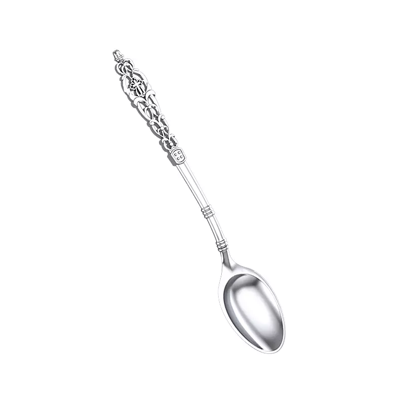 Teaspoon with floral ornament and cross 3D print model_0