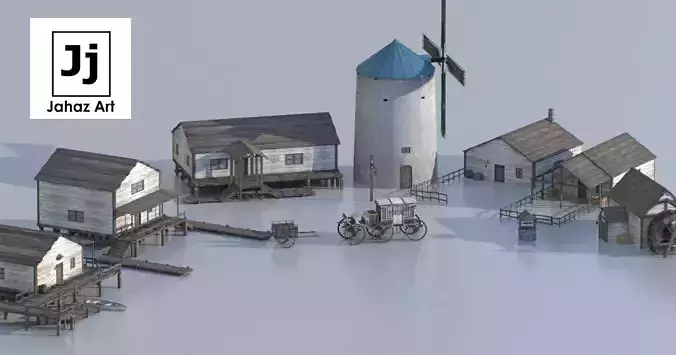 Package Rustic Wooden Houses with interiors