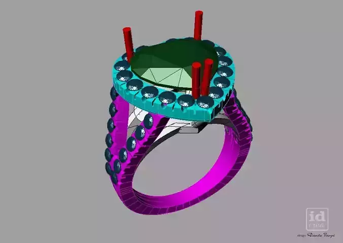 anello con pietra a cuore  Women ring with gems heart nc19422 3D print model