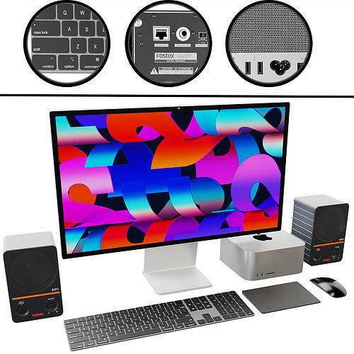 Studio Display 2022 Mac Studio 2022 FOSTEX 6301DT Low-poly 3D model