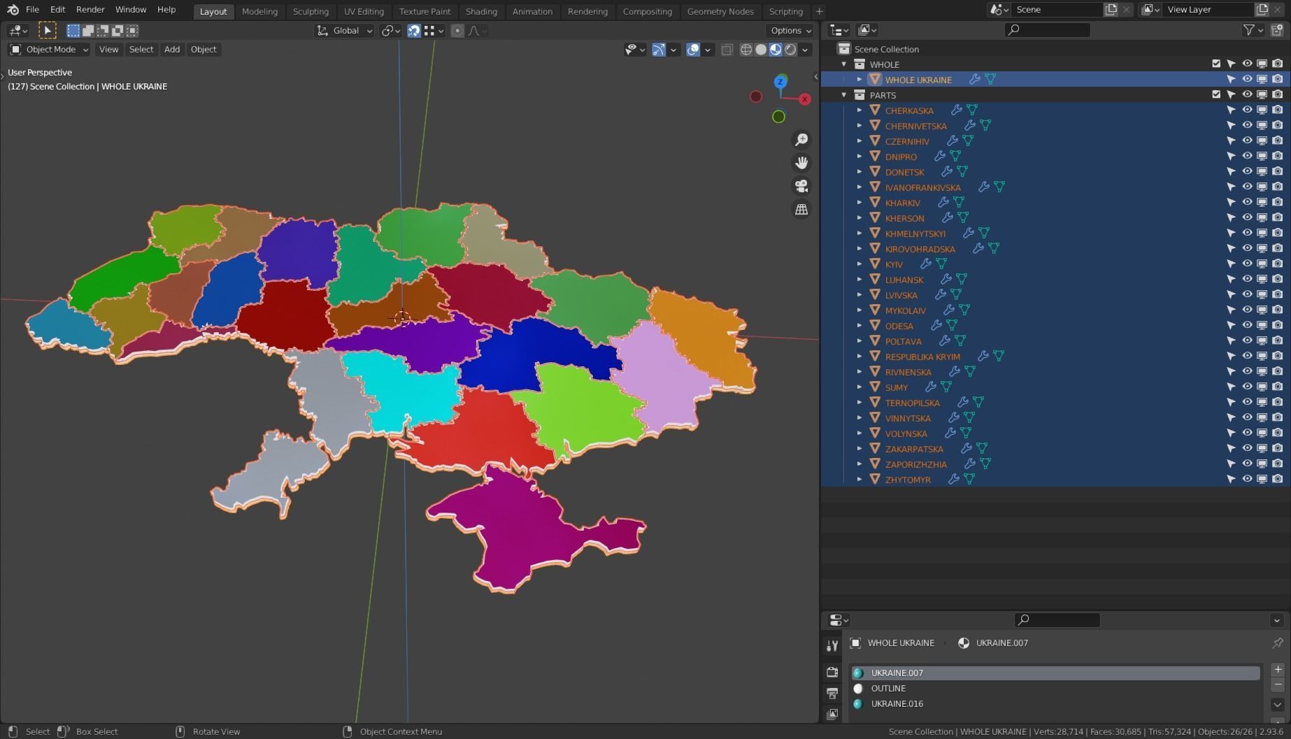UKRAINE POLITICAL MAP LAYOUT  Low-poly 3D model_10