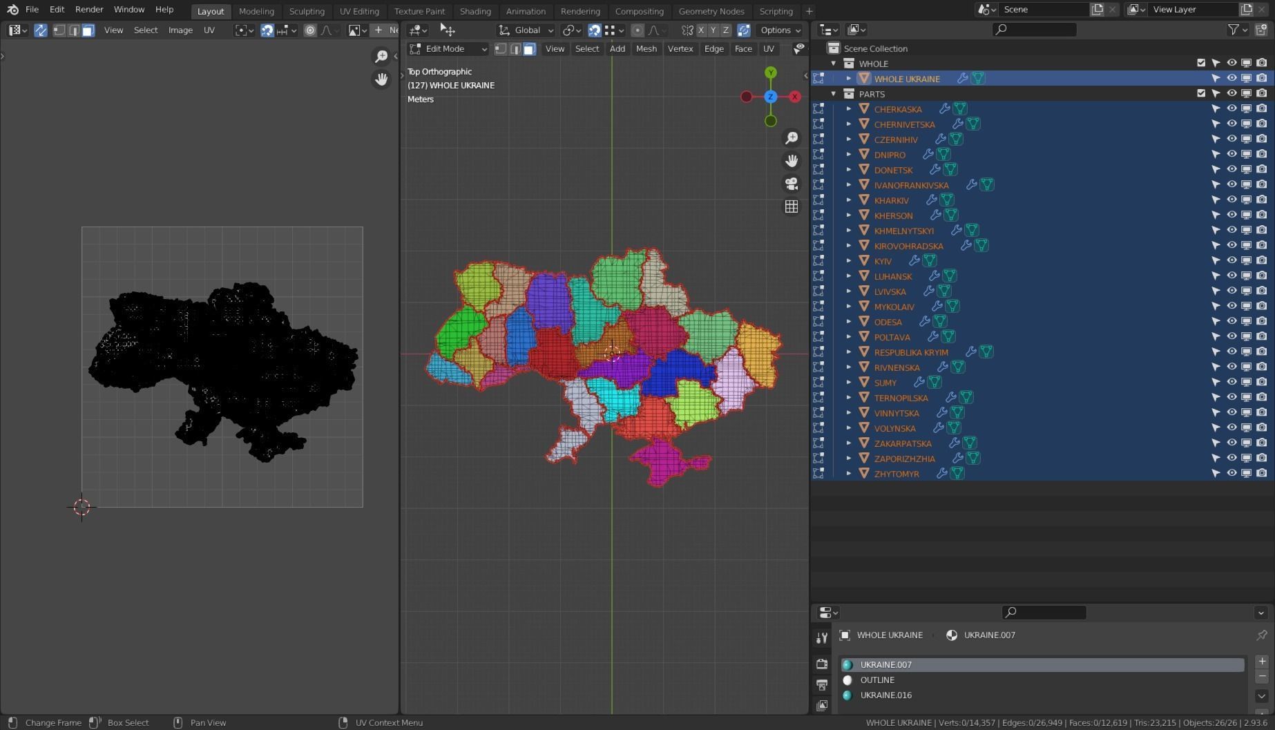 UKRAINE POLITICAL MAP LAYOUT  Low-poly 3D model_4