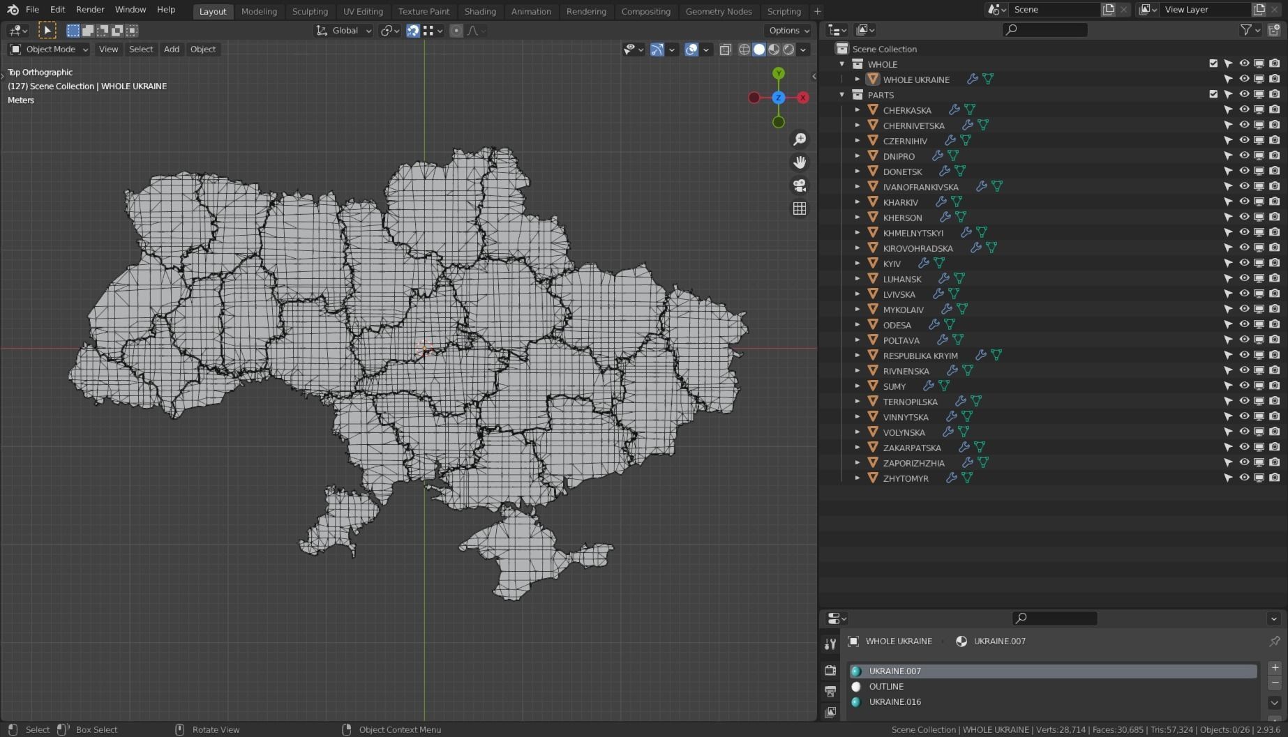 UKRAINE POLITICAL MAP LAYOUT  Low-poly 3D model_6