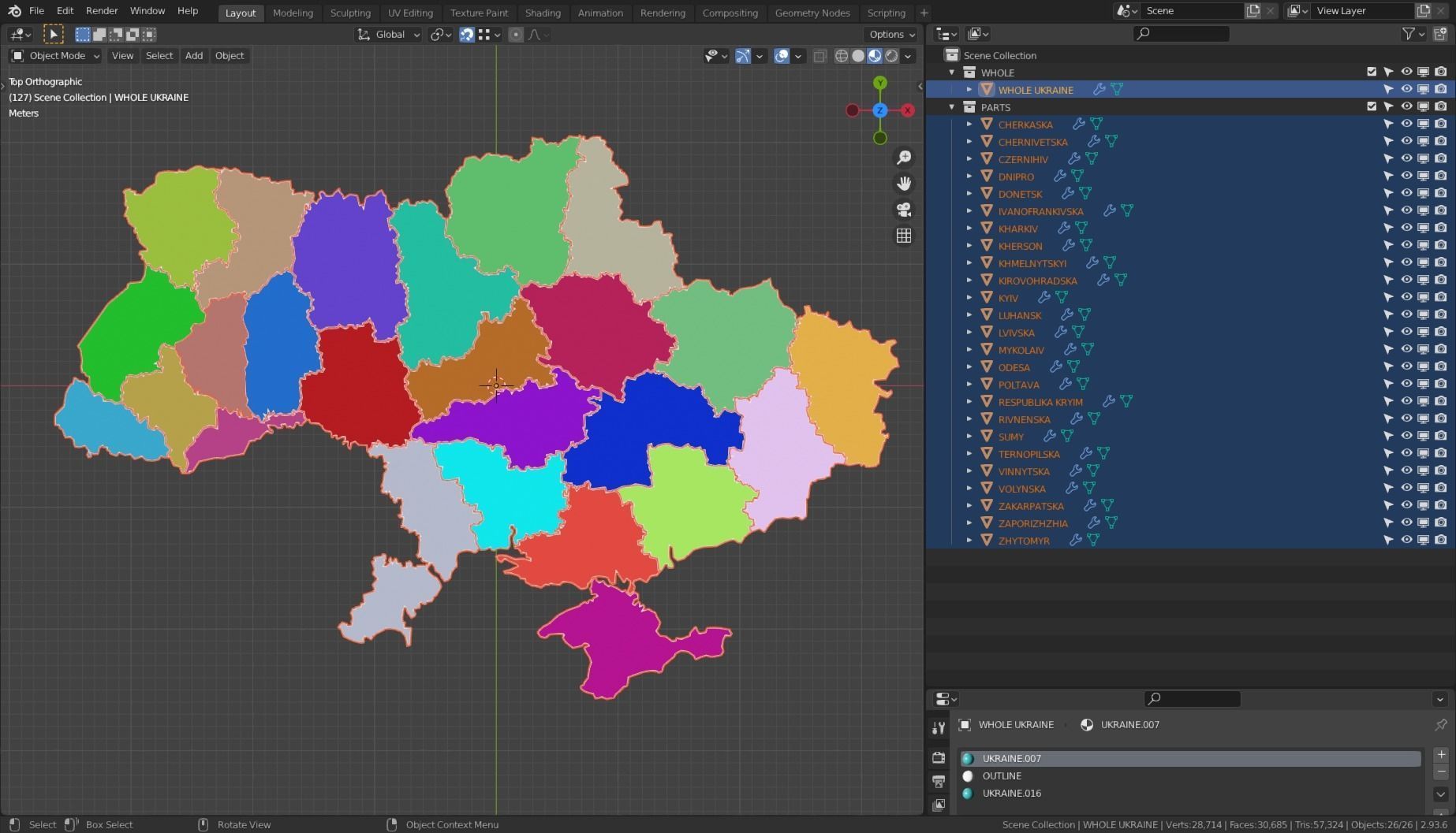 UKRAINE POLITICAL MAP LAYOUT  Low-poly 3D model_9