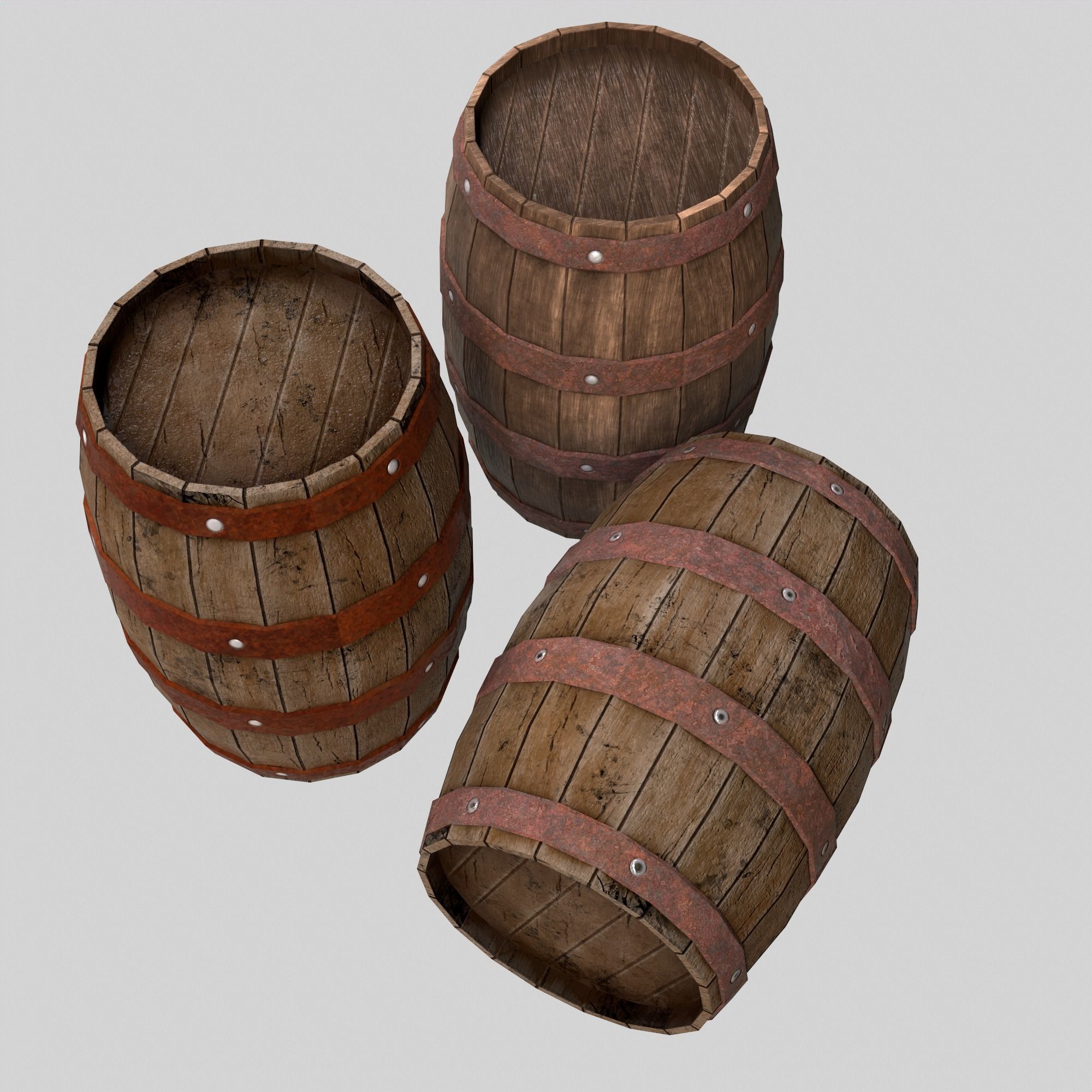 Collection of wooden barrelsLow-poly 3D model Low-poly 3D model_1