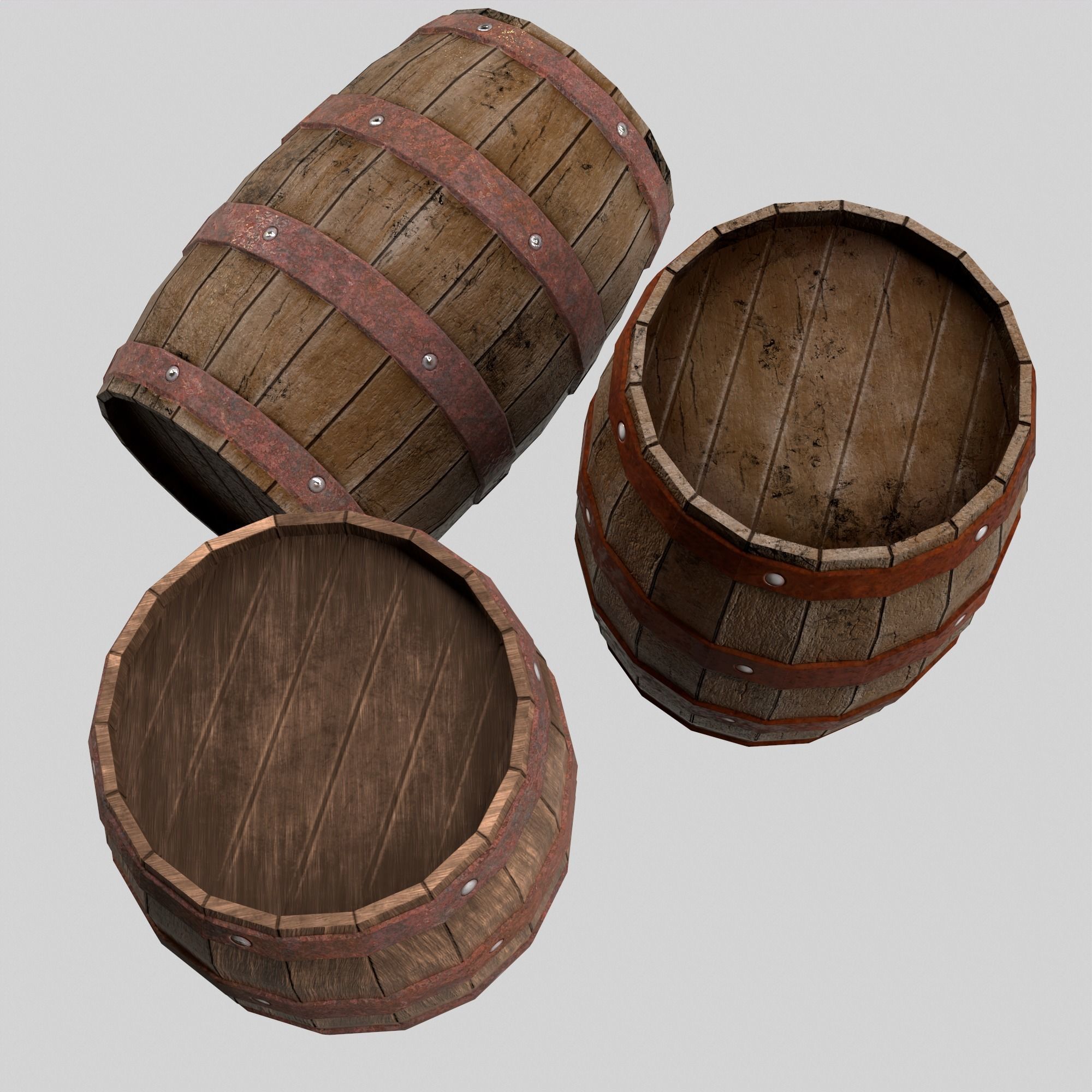 Collection of wooden barrelsLow-poly 3D model Low-poly 3D model_6