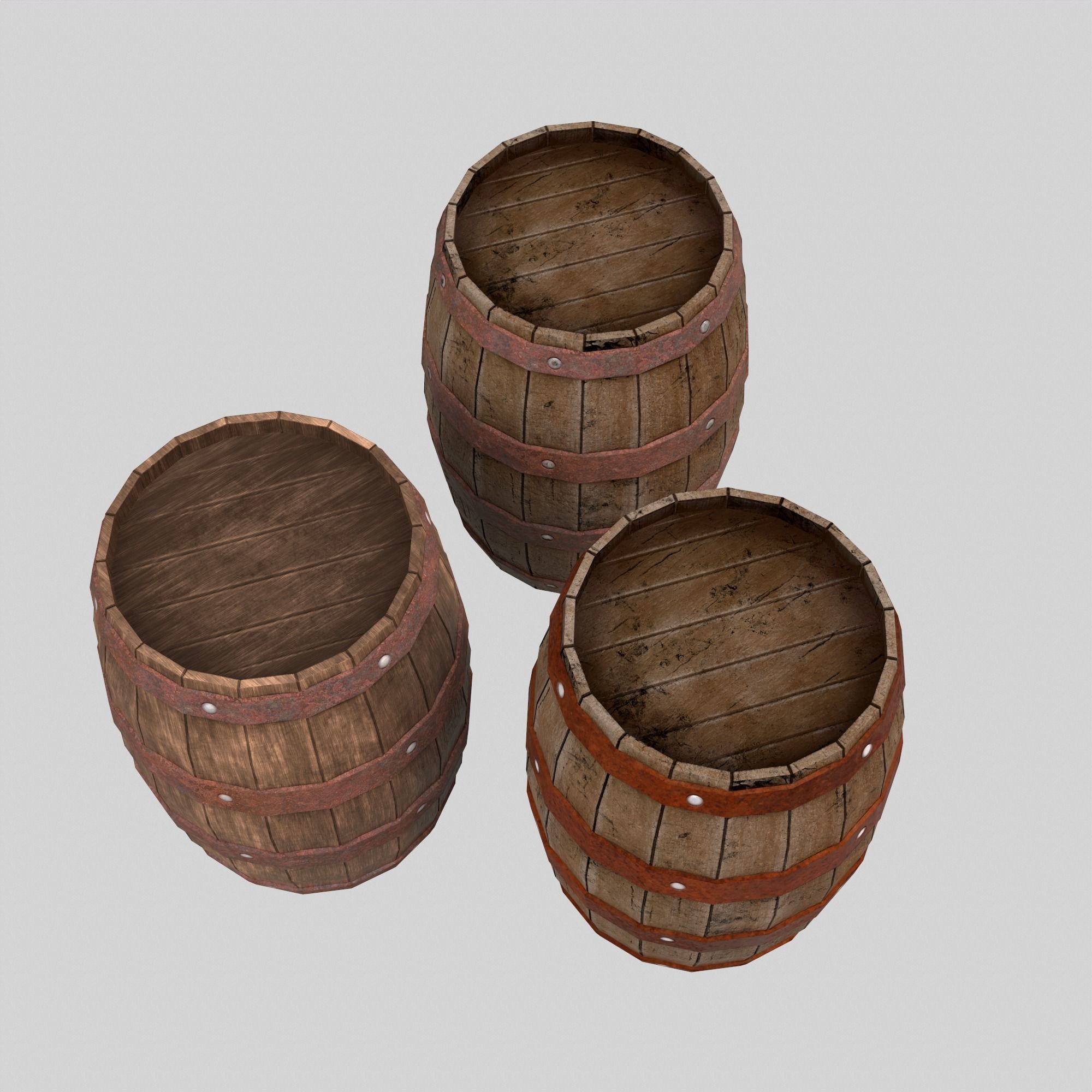 Collection of wooden barrelsLow-poly 3D model Low-poly 3D model_5