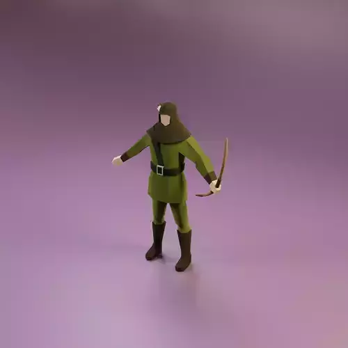 Low poly archer game ready model man with bow and arrow