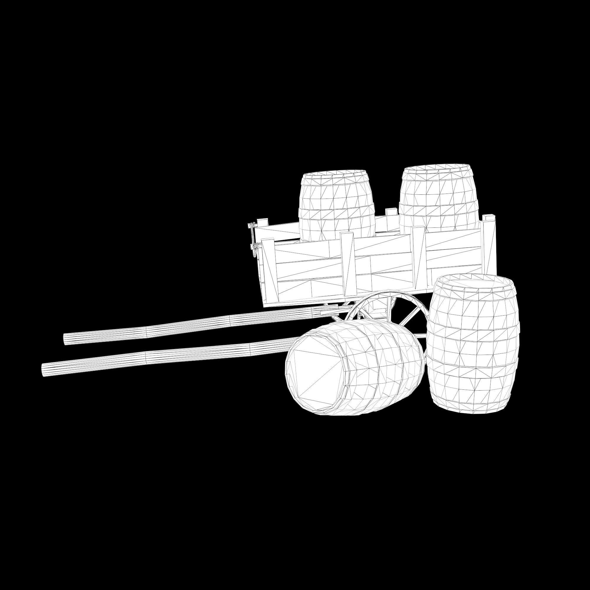 Low-poly 3D model collection of cart and wooden barrels Low-poly 3D model_7
