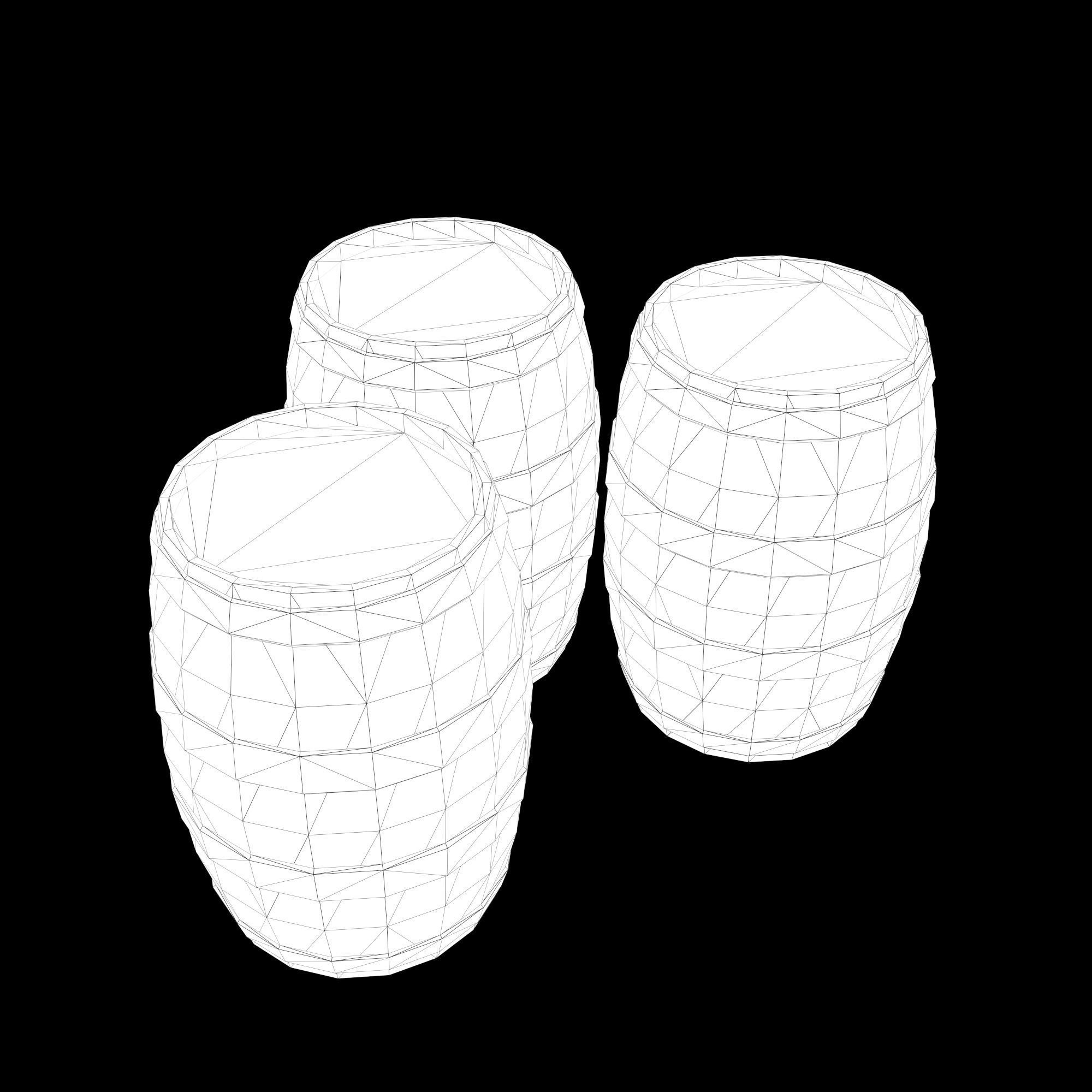 Low-poly 3D model collection of cart and wooden barrels Low-poly 3D model_18