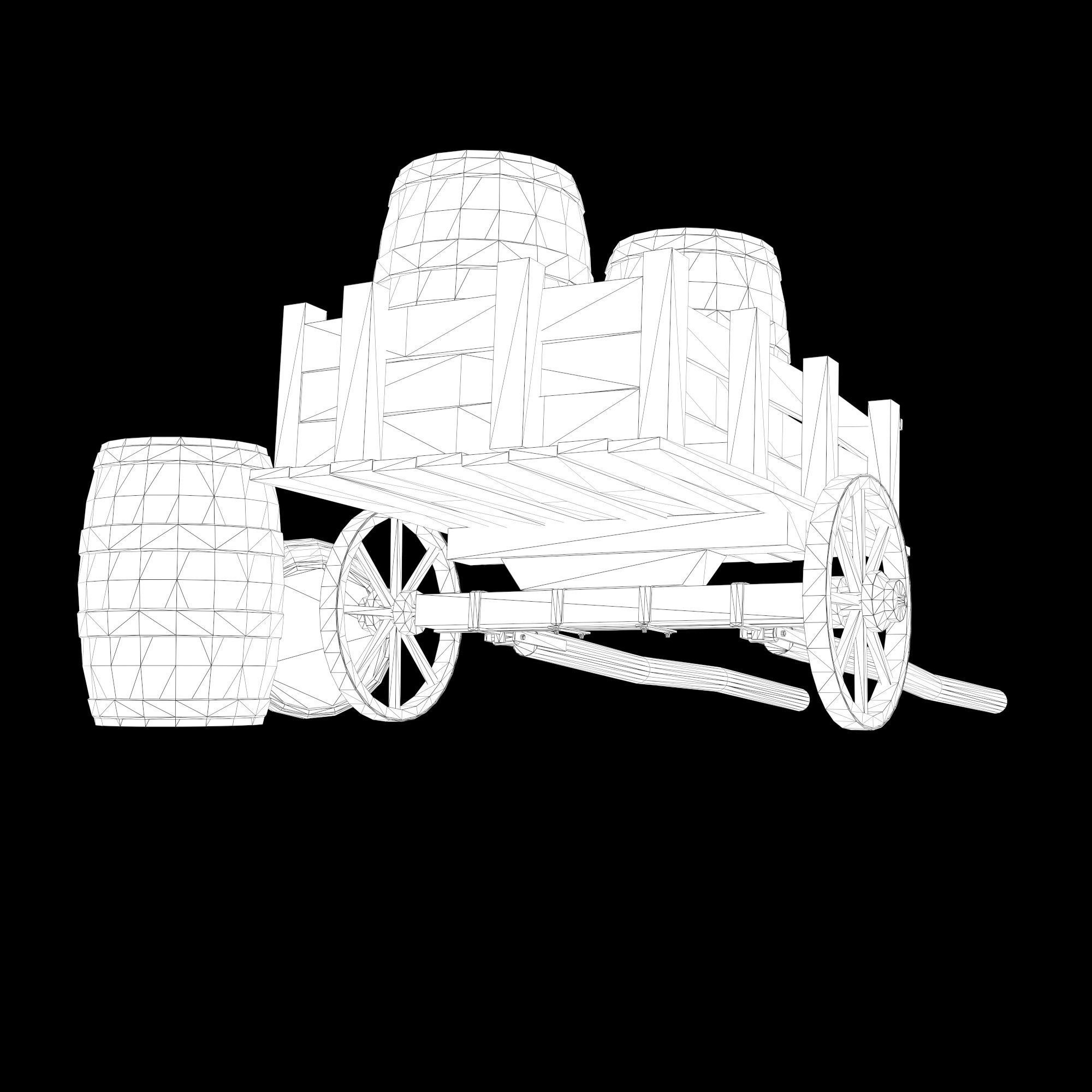 Low-poly 3D model collection of cart and wooden barrels Low-poly 3D model_8