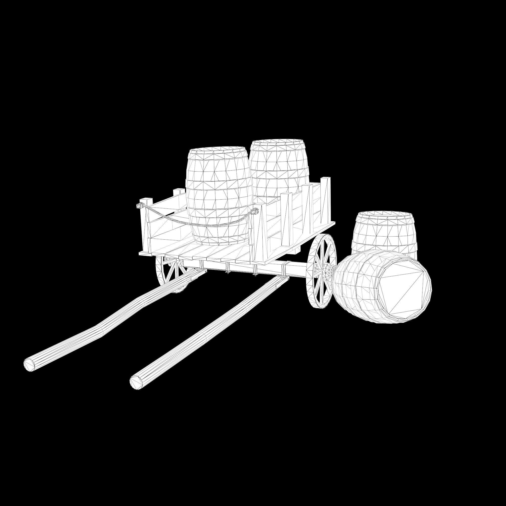 Low-poly 3D model collection of cart and wooden barrels Low-poly 3D model_6