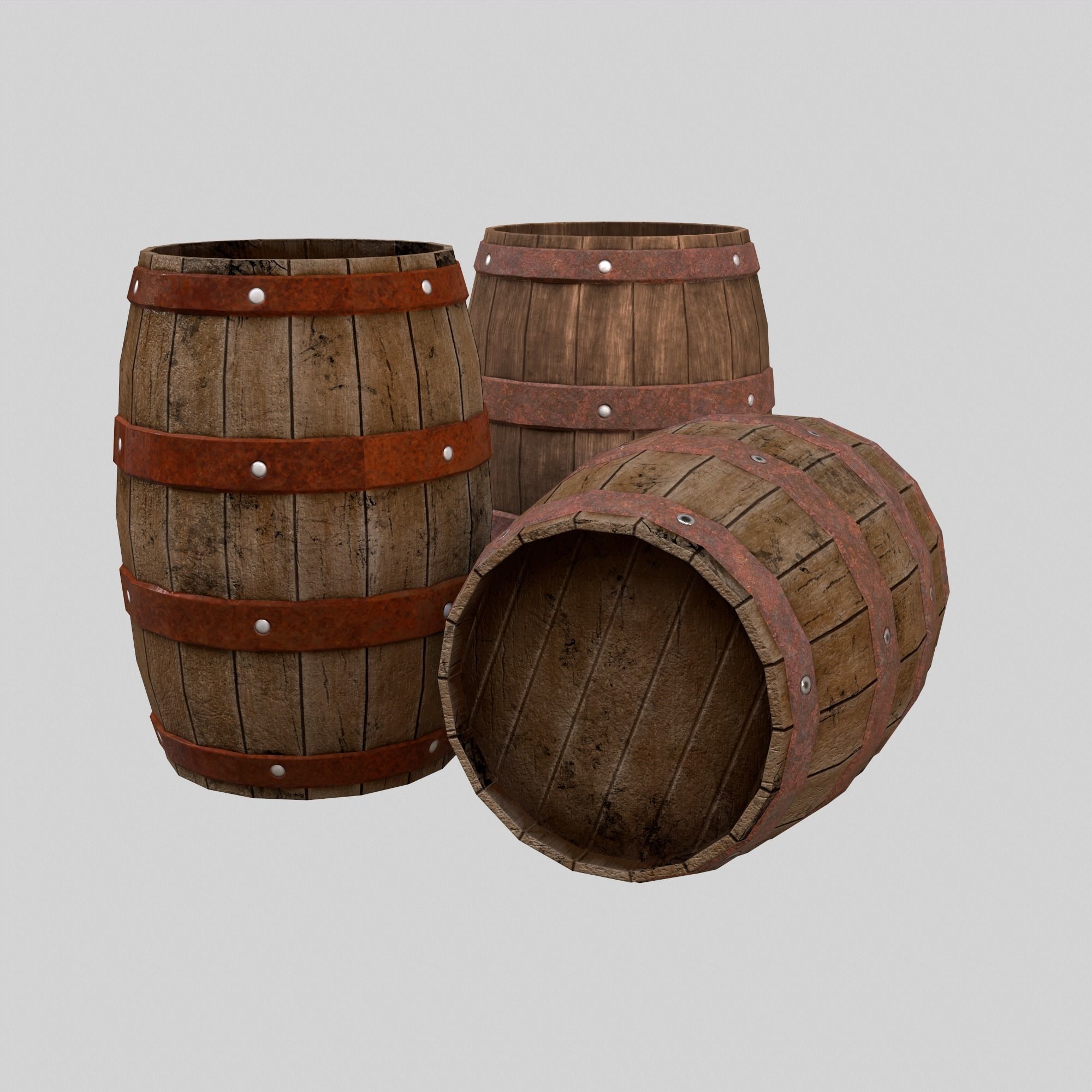 Low-poly 3D model collection of cart and wooden barrels Low-poly 3D model_11