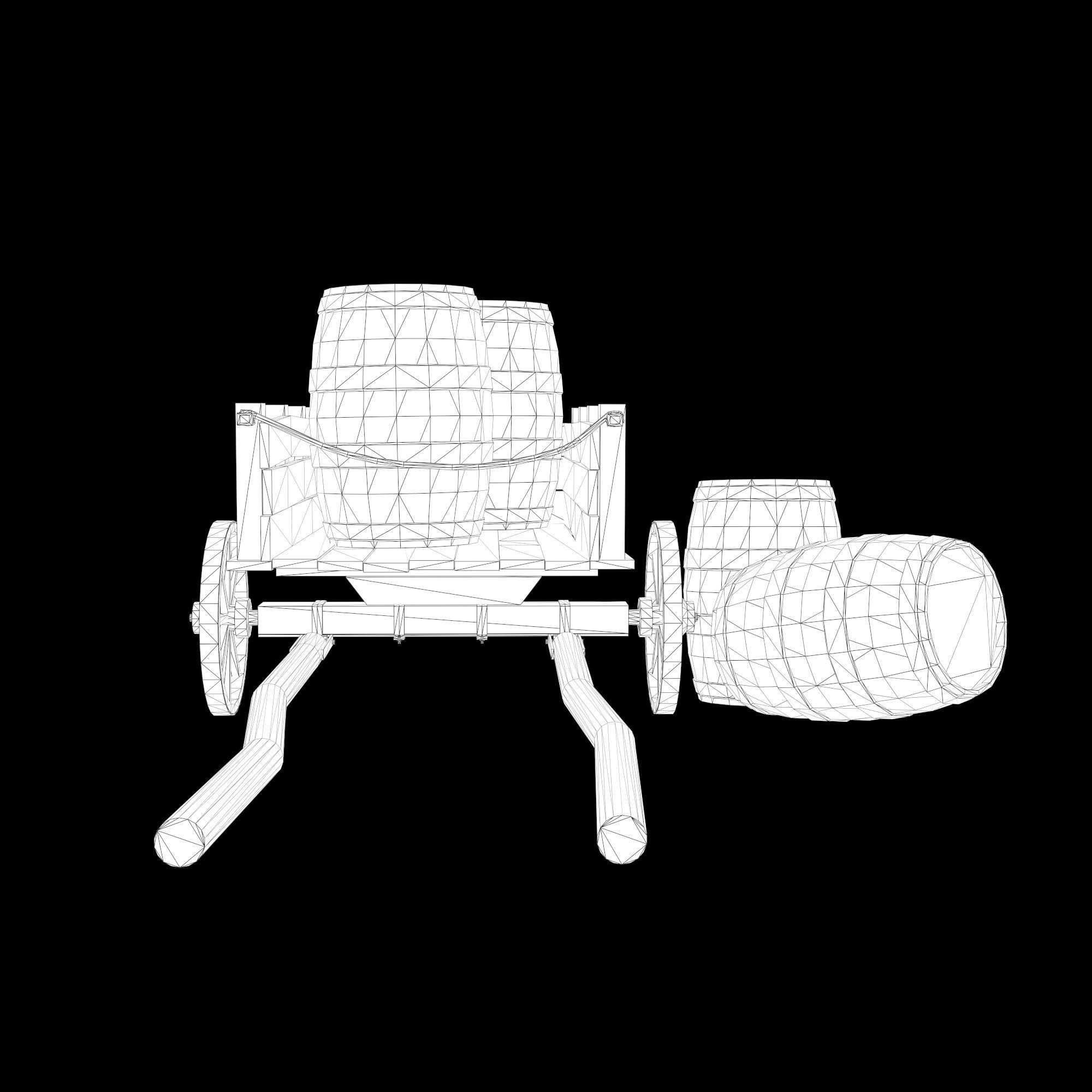 Low-poly 3D model collection of cart and wooden barrels Low-poly 3D model_9