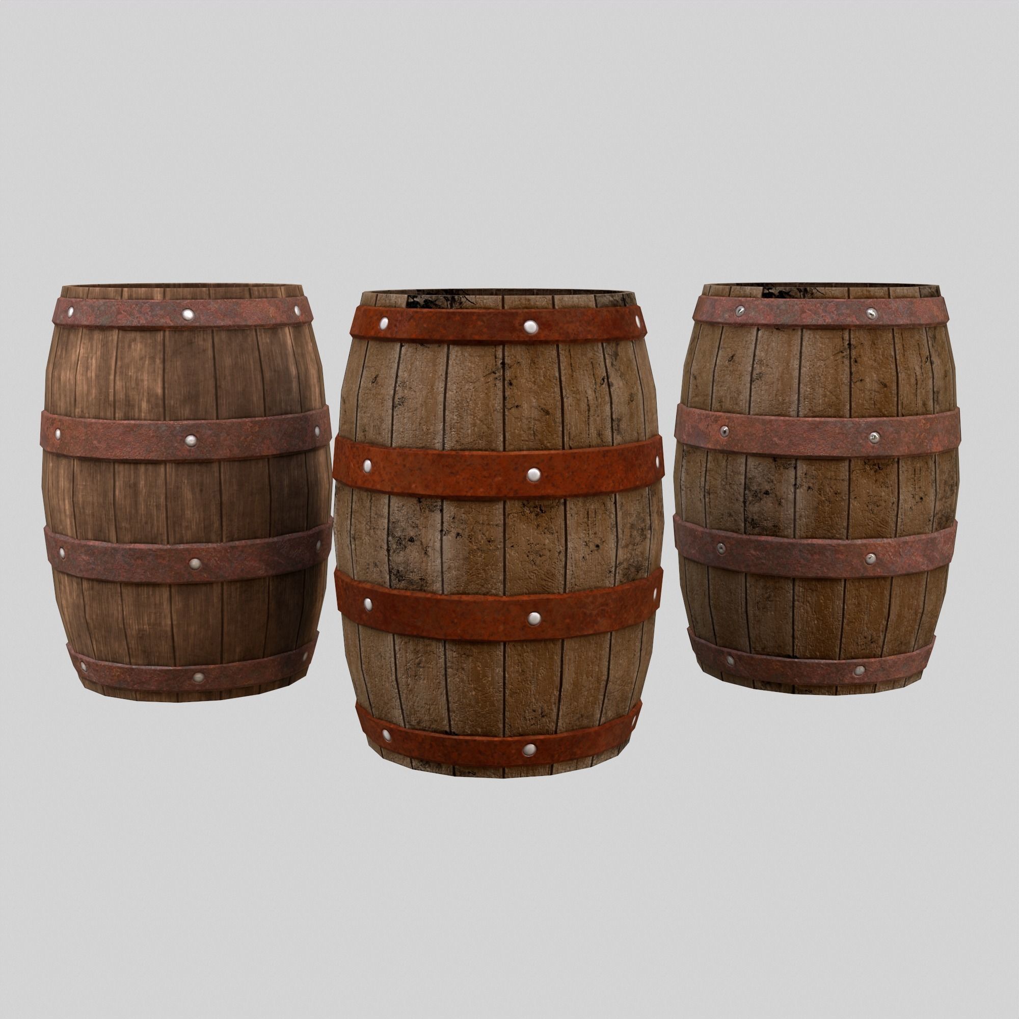 Low-poly 3D model collection of cart and wooden barrels Low-poly 3D model_10