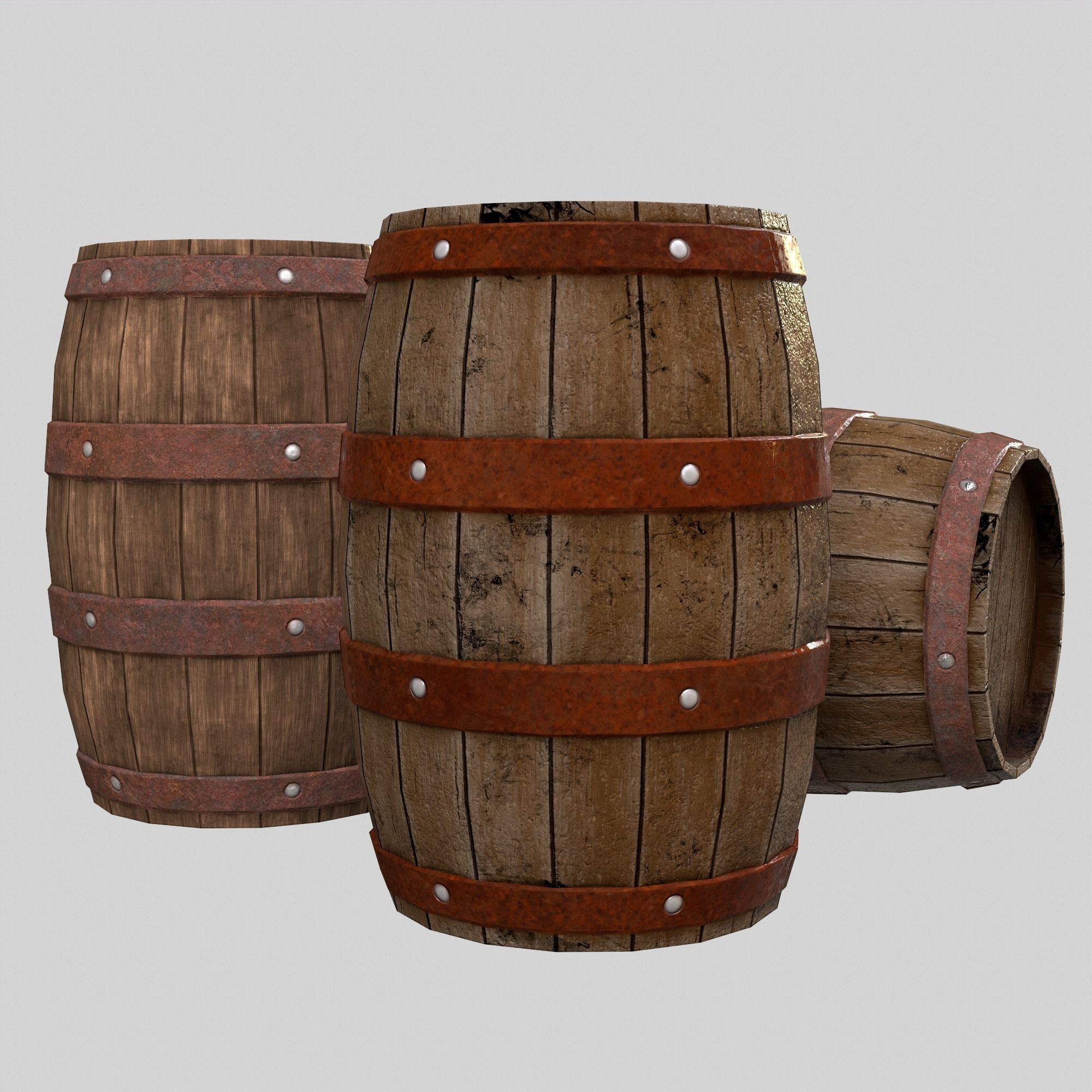 Low-poly 3D model collection of cart and wooden barrels Low-poly 3D model_14