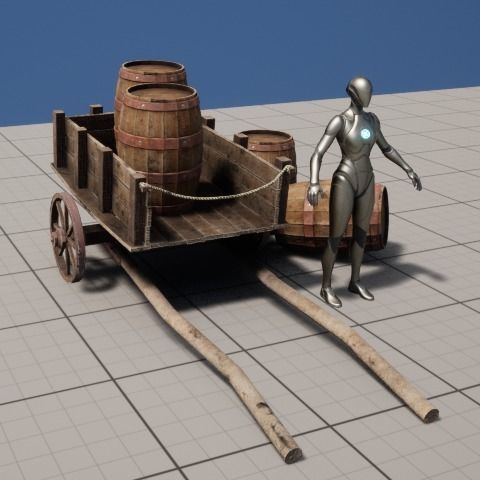 Low-poly 3D model collection of cart and wooden barrels Low-poly 3D model_20