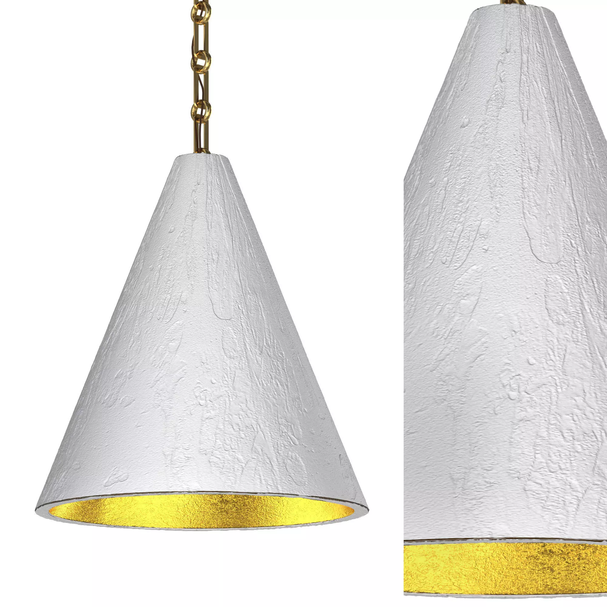 GILDED PLASTER CONE HANGING LIGHT 3D model_0