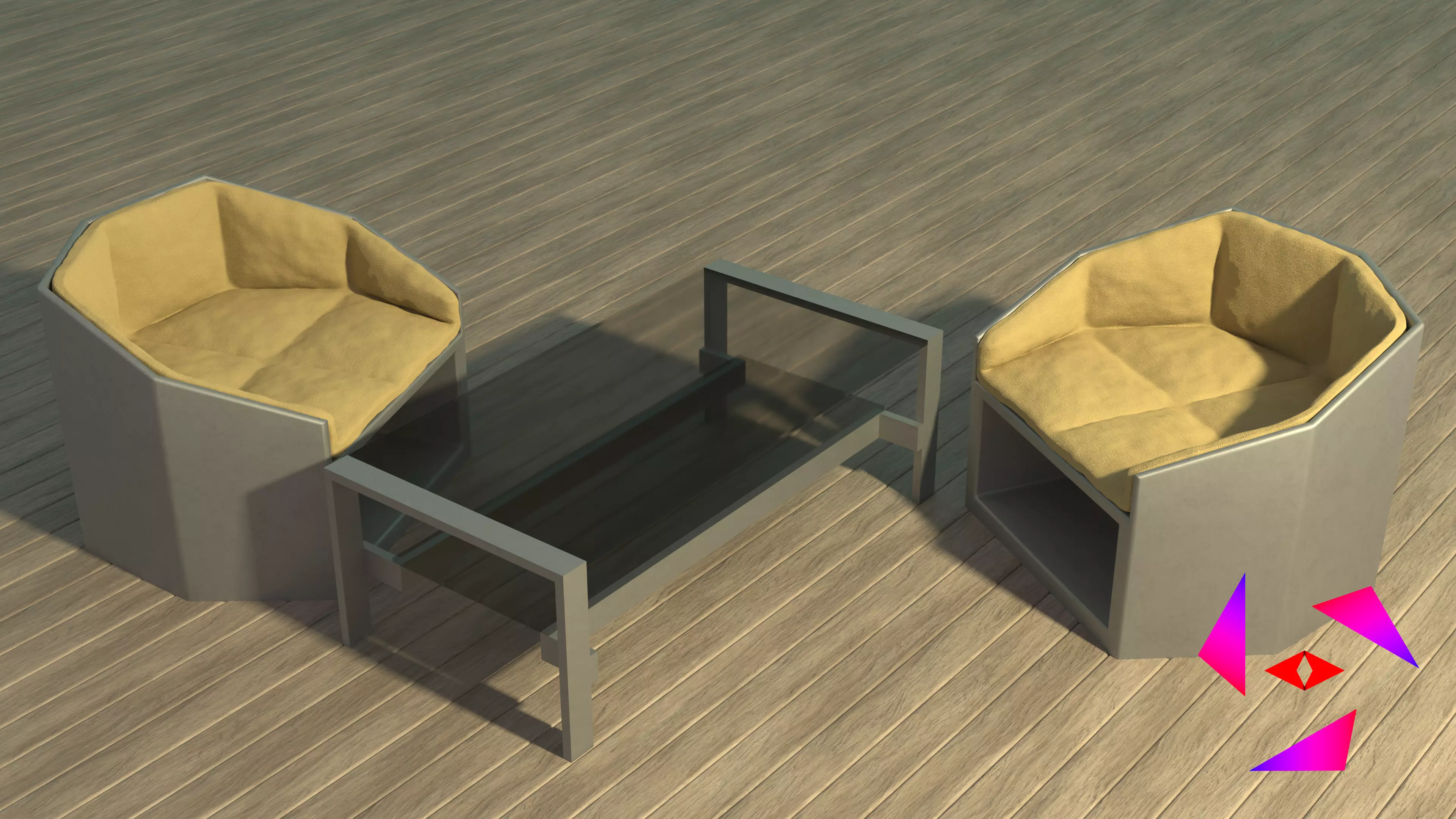 Set of armchair and coffee table Free 3D model