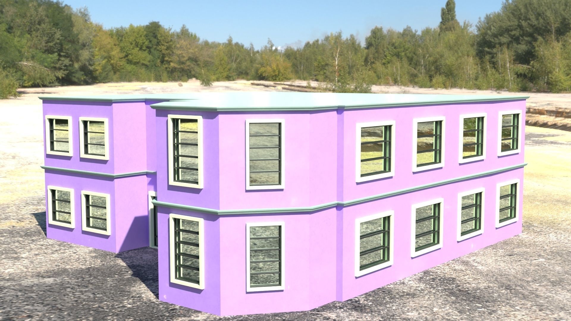 Building 3D model house with windows and balconies Low-poly 3D model_15