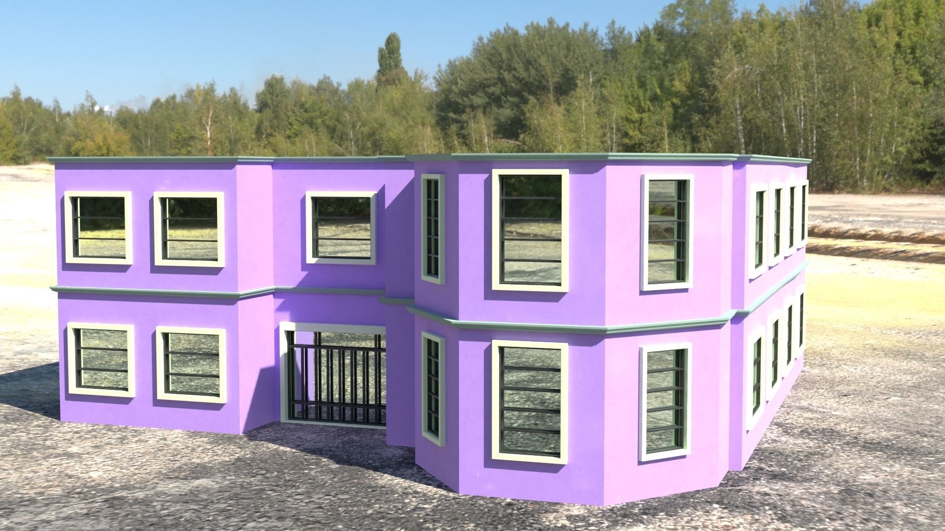 Building 3D model house with windows and balconies Low-poly 3D model_11