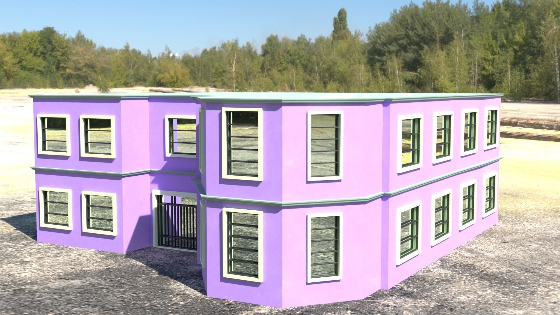 Building 3D model house with windows and balconies Low-poly 3D model_13