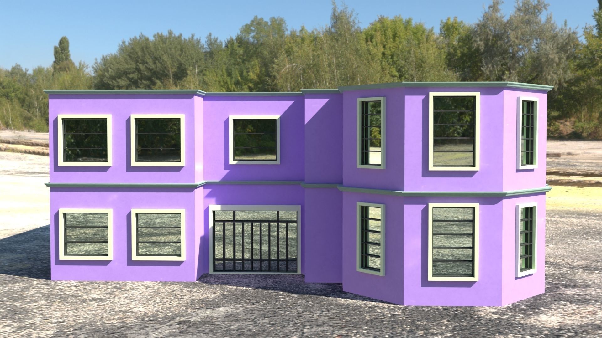 Building 3D model house with windows and balconies Low-poly 3D model_8